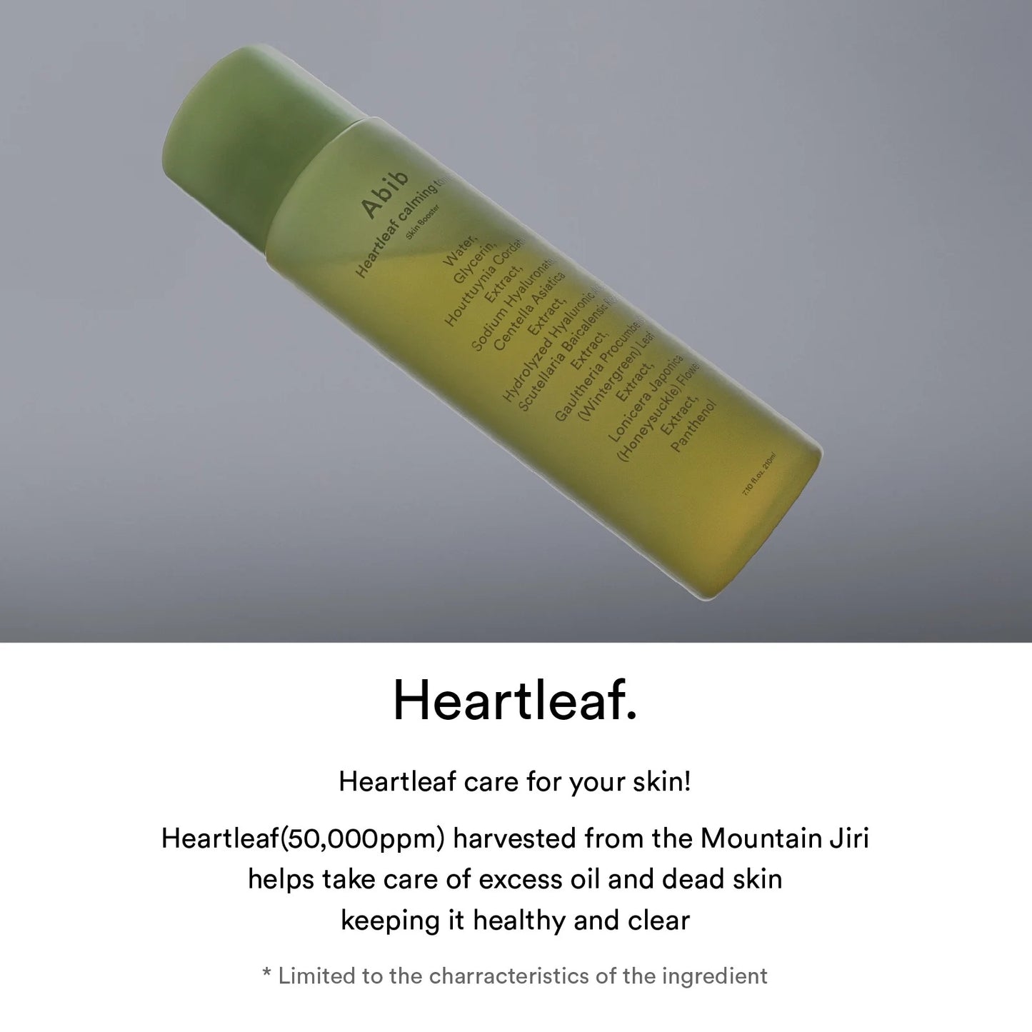 Abib Heartleaf Calming Toner Skin Booster – a lightweight, soothing toner infused with Heartleaf extract, designed to calm redness, hydrate, and balance skin.