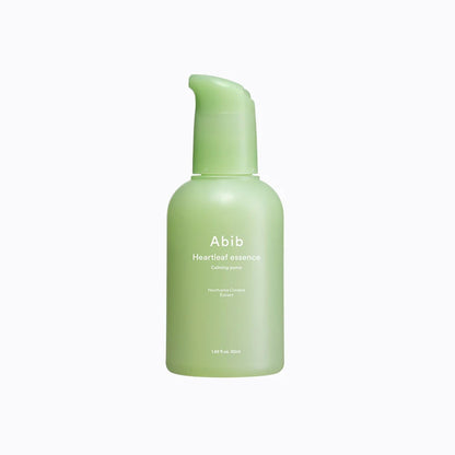 Abib Heartleaf Essence Calming Pump – a lightweight, soothing essence infused with Heartleaf extract, designed to reduce redness, hydrate, and strengthen the skin barrier.