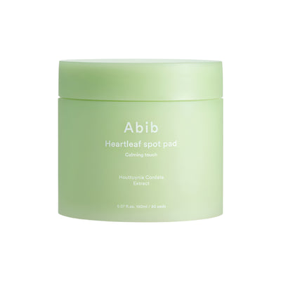 Abib Heartleaf Spot Pad Calming Touch – soothing toner pads infused with Heartleaf extract, designed to reduce redness, control oil, and hydrate sensitive skin.