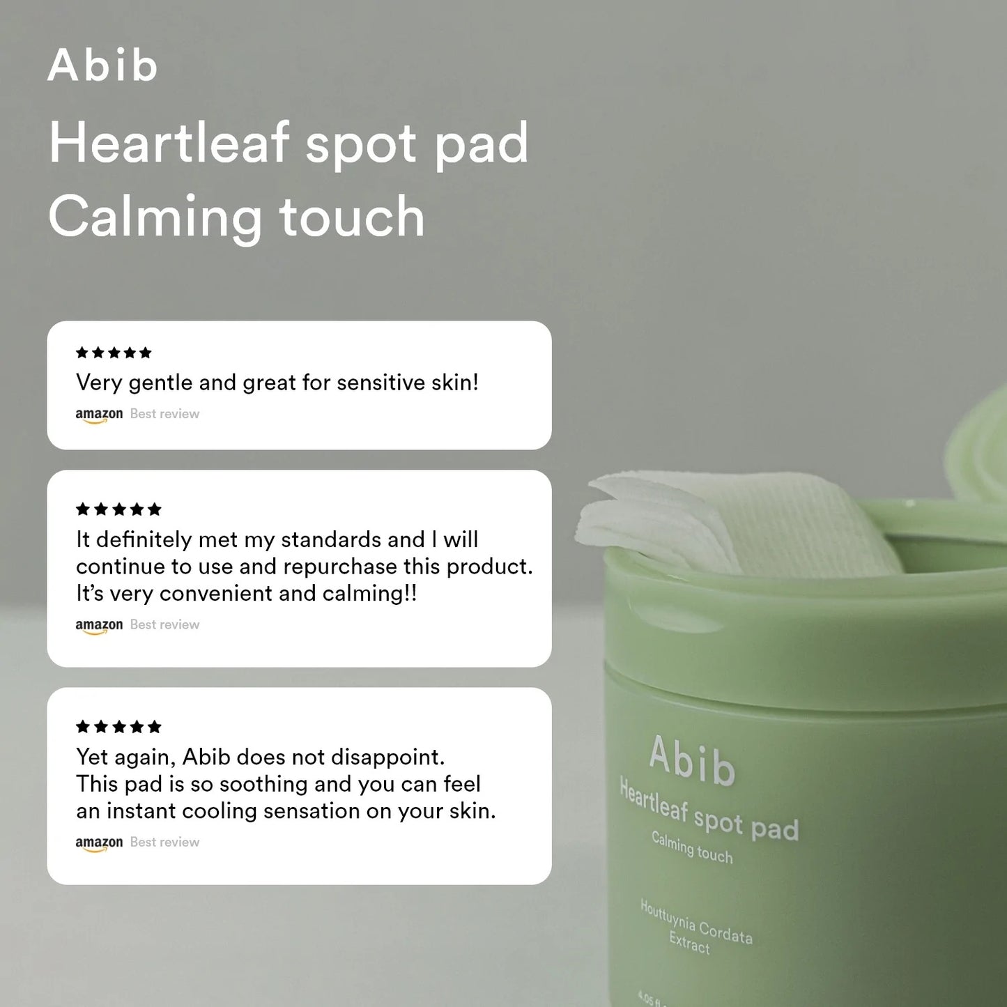 Abib Heartleaf Spot Pad Calming Touch – soothing toner pads infused with Heartleaf extract, designed to reduce redness, control oil, and hydrate sensitive skin.