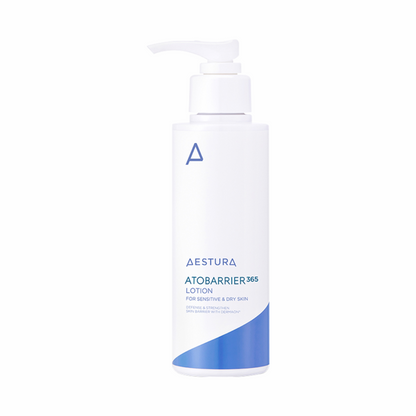 Aestura Atobarrier 365 Lotion – a lightweight lotion enriched with ceramides, designed to hydrate, soothe, and strengthen the skin barrier for sensitive and dry skin.