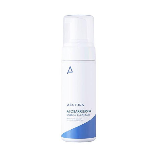 Aestura Atobarrier 365 Bubble Cleanser – a gentle, low-pH foaming cleanser with ceramides, designed to cleanse, hydrate, and protect sensitive skin.