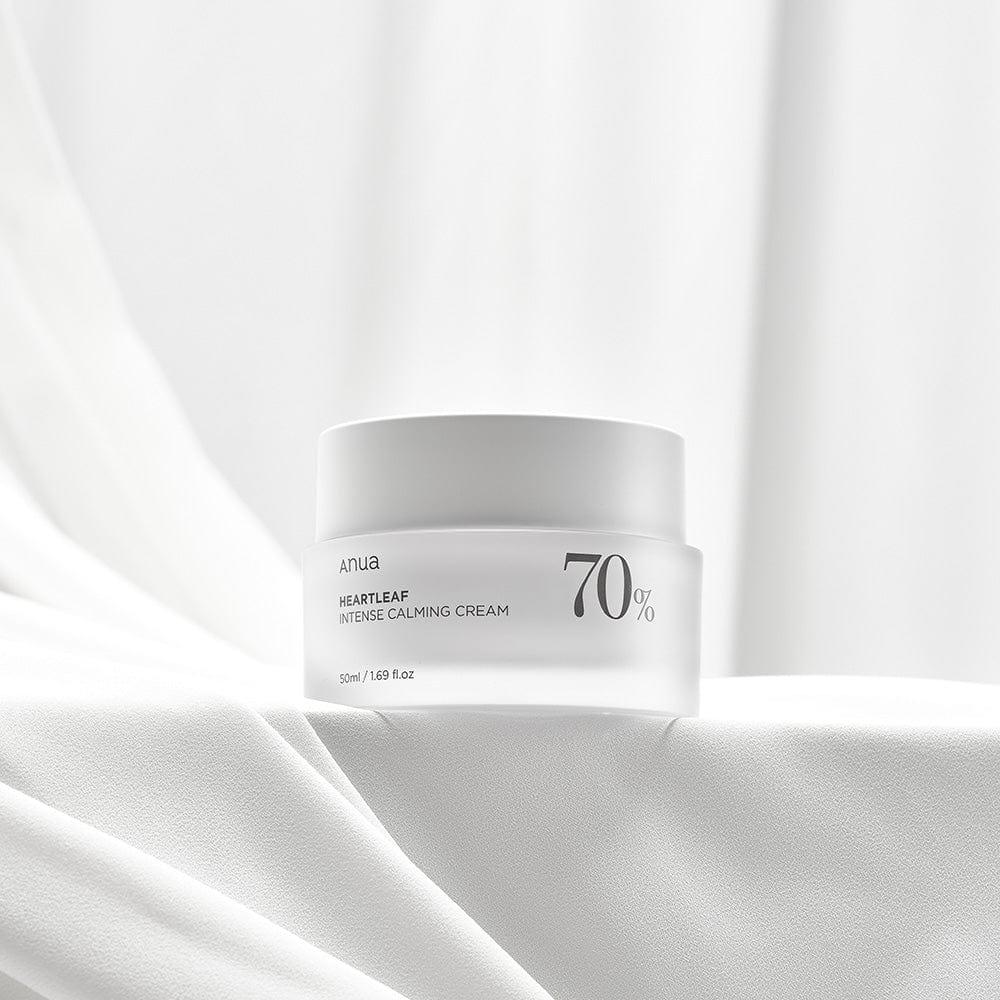 Anua Heartleaf 70% Intense Calming Cream – a rich calming cream with 70% Heartleaf extract, designed to hydrate, soothe redness, and strengthen the skin barrier for sensitive skin.