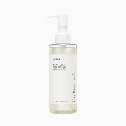 Anua Heartleaf Pore Control Cleansing Oil – a lightweight cleansing oil with Heartleaf extract, designed to remove impurities, unclog pores, and soothe sensitive skin.