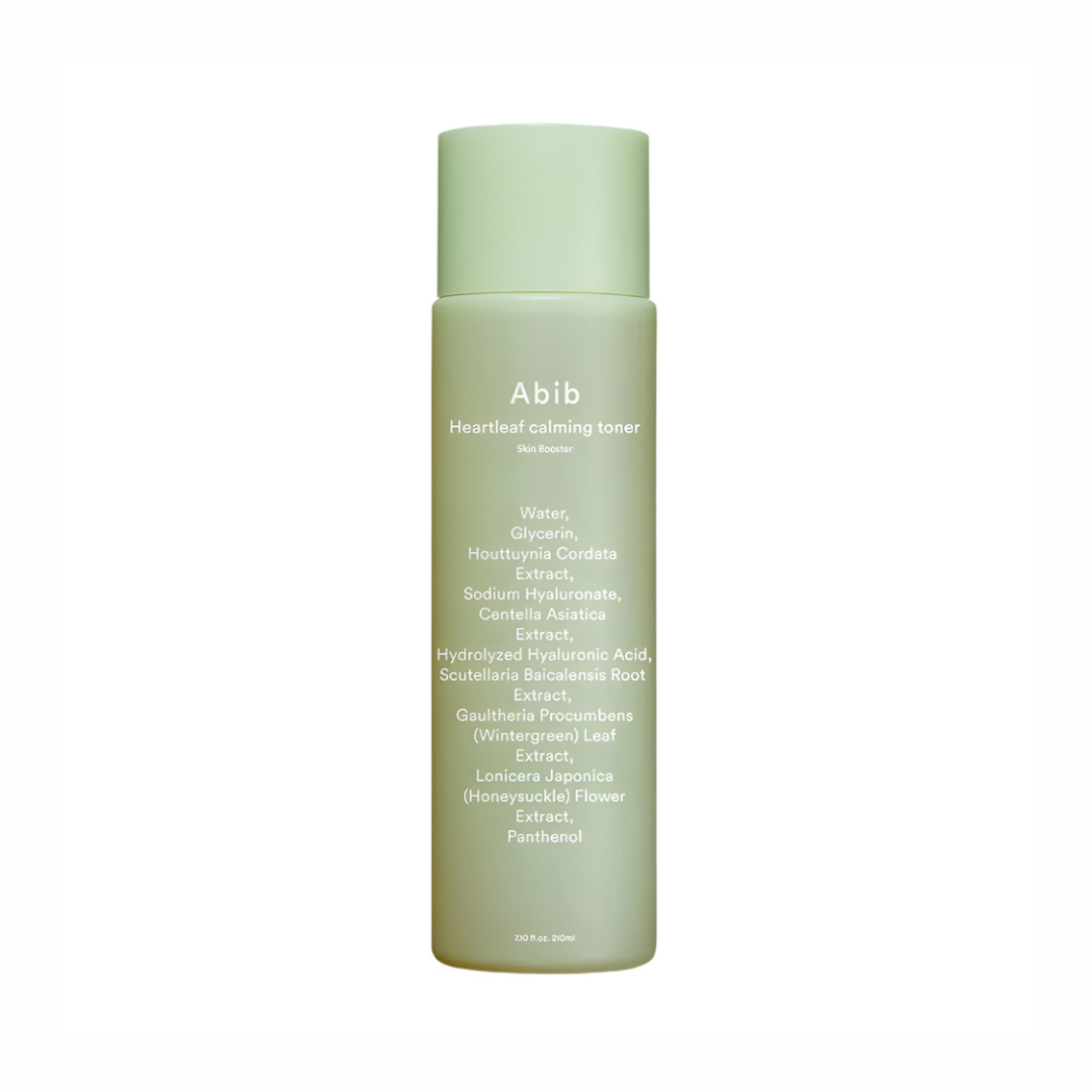 Abib Heartleaf Calming Toner Skin Booster – a lightweight, soothing toner infused with Heartleaf extract, designed to calm redness, hydrate, and balance skin.