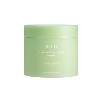 Abib Heartleaf Spot Pad Calming Touch – soothing toner pads infused with Heartleaf extract, designed to reduce redness, control oil, and hydrate sensitive skin.