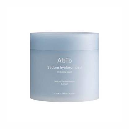 Abib Sedum Hyaluron Pad Hydrating Touch – moisturizing toner pads infused with Sedum extract and Hyaluronic Acid, designed to deeply hydrate, plump, and refresh dry skin.